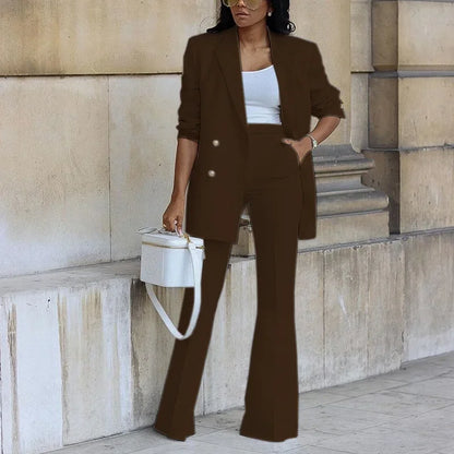 Elegante conjunto de traje formal con blazer largo entallado para mujer