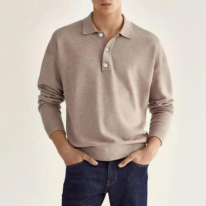 Men’s Long Sleeve Casual Knit Polo Shirt