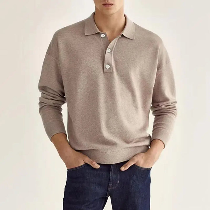 Men’s Long Sleeve Casual Knit Polo Shirt