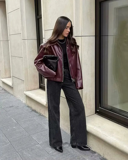 Women's Faux Leather Bomber Jacket