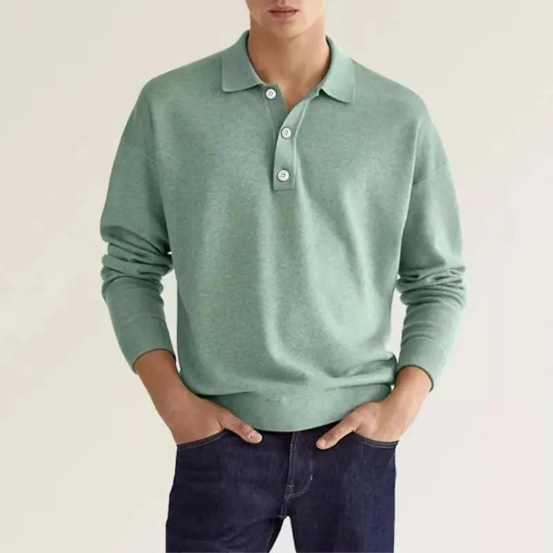 Men’s Long Sleeve Casual Knit Polo Shirt
