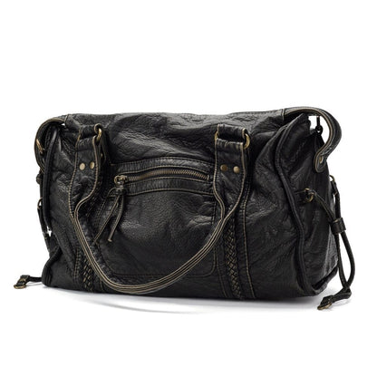 Chic Vintage Black Leather Handbag