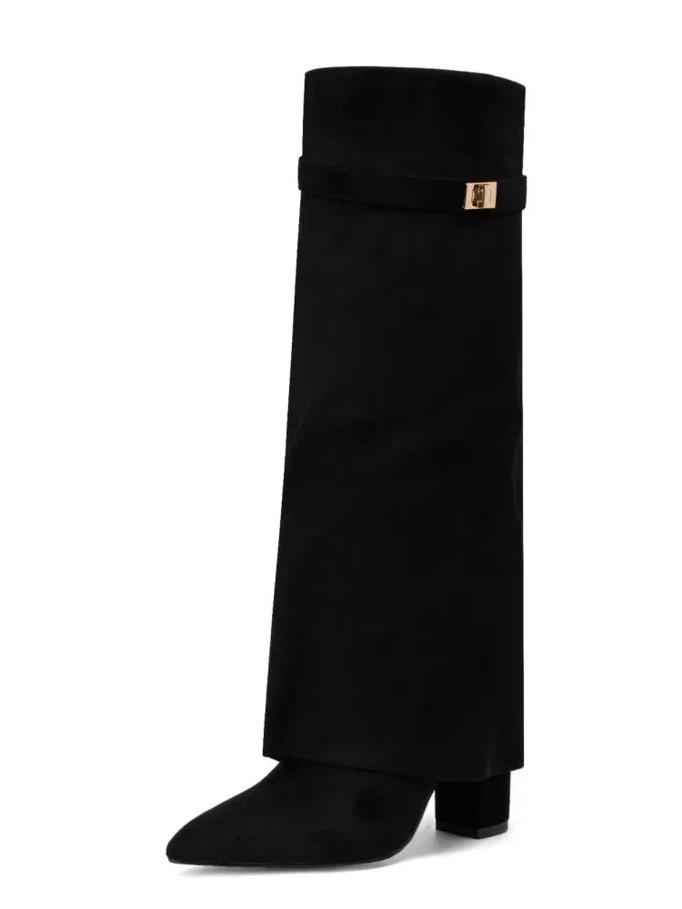 Women’s Leather Thigh-High Boots with Buckle