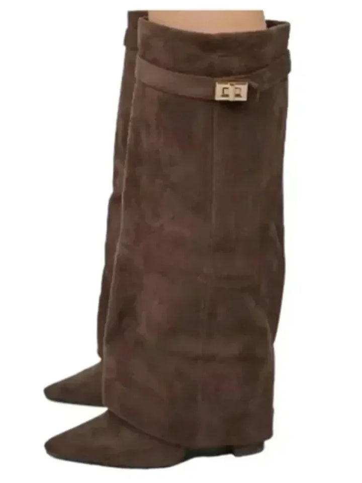 Women’s Leather Thigh-High Boots with Buckle