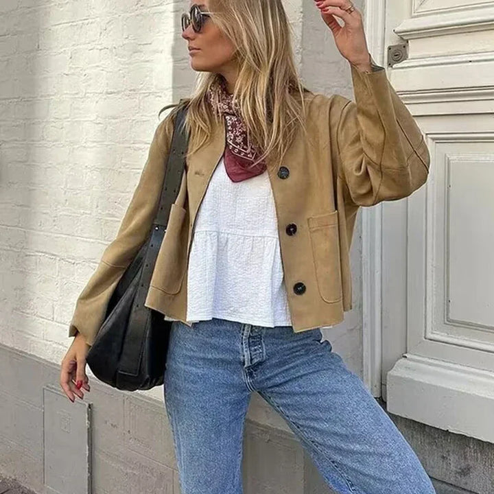 Women's Buttoned Woolen Blazer Jacket