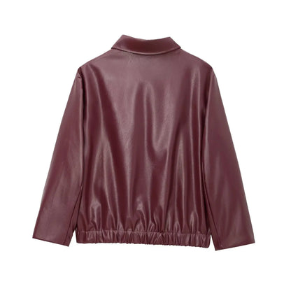 Women's Faux Leather Bomber Jacket