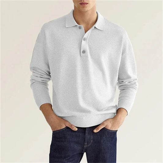 Polo de punto casual de manga larga para hombre
