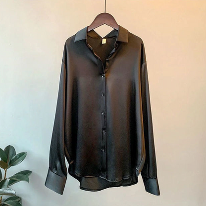Women’s Loose Fit Button Down Satin Blouses