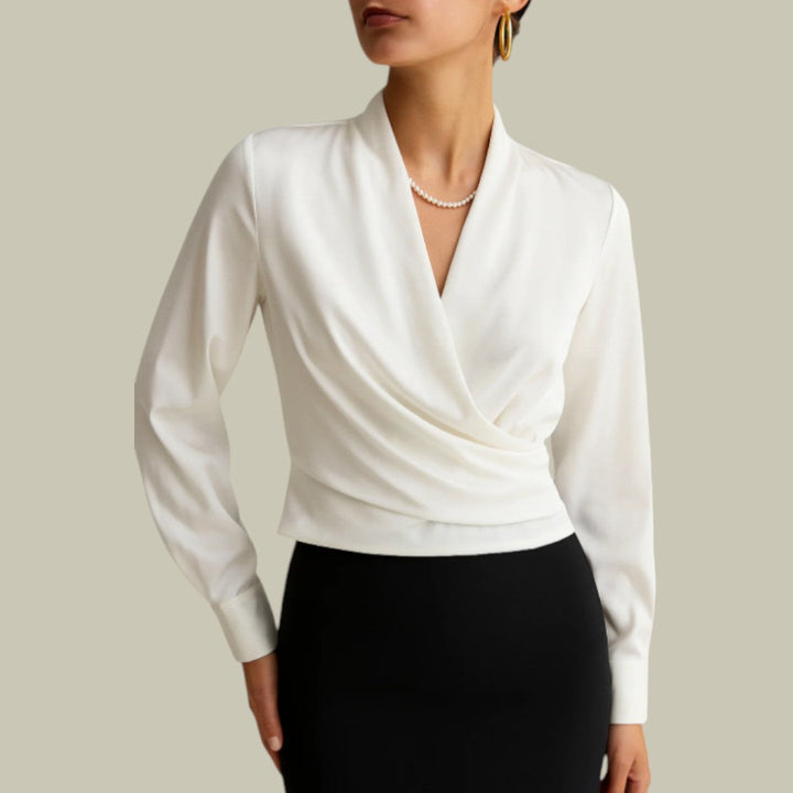 Women’s Wrap Front Long Sleeve Satin Blouses