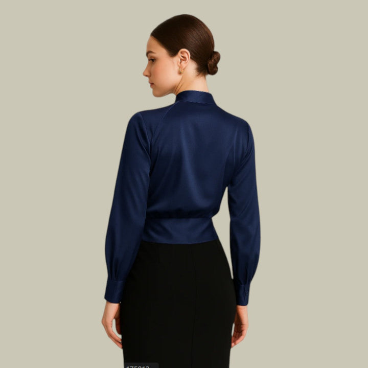 Women’s Wrap Front Long Sleeve Satin Blouses