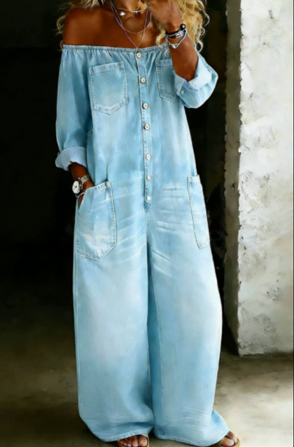 Stephanie | Off Shoulder Shirt Jumpsuit