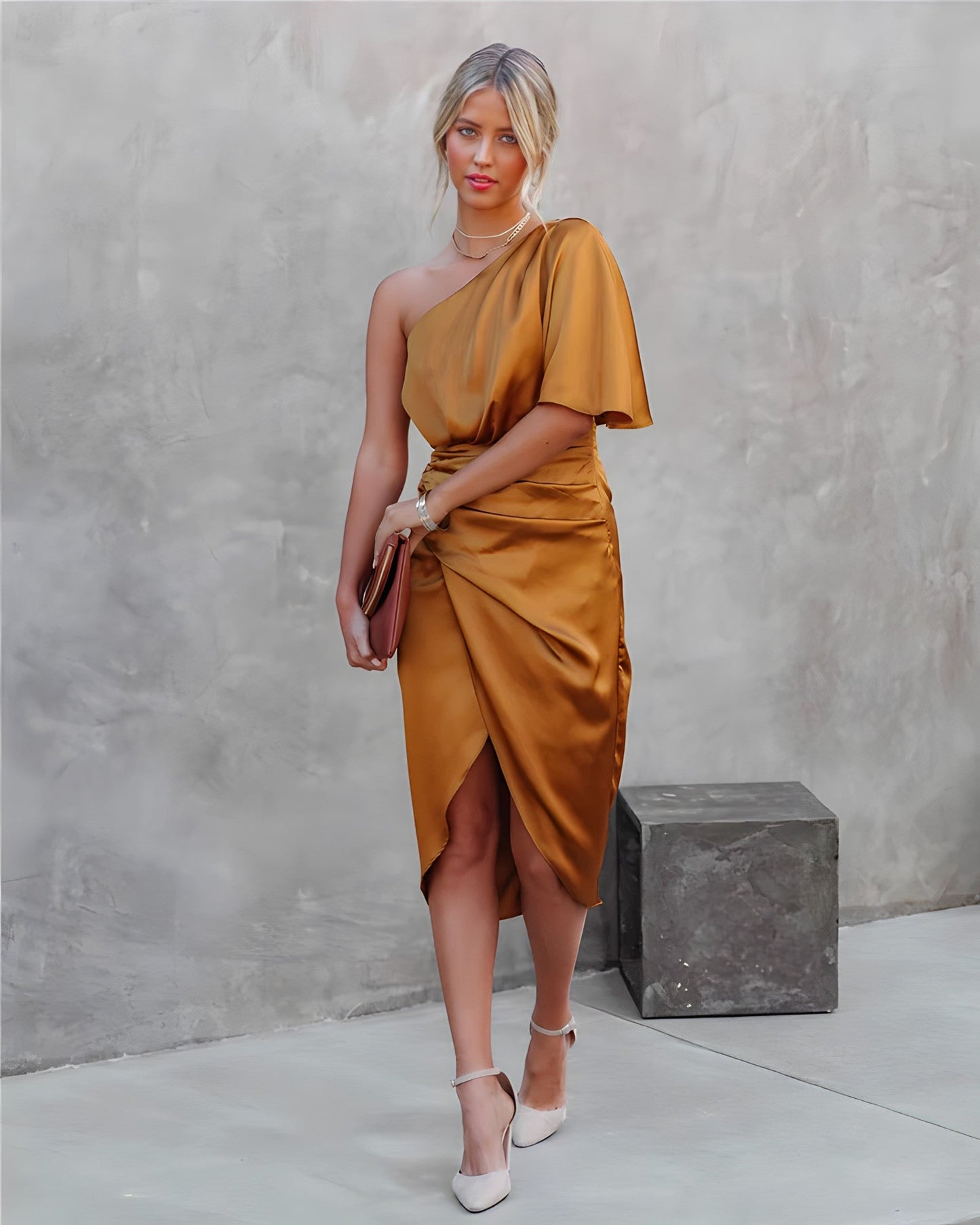 Vestido midi cruzado de un solo hombro para mujer