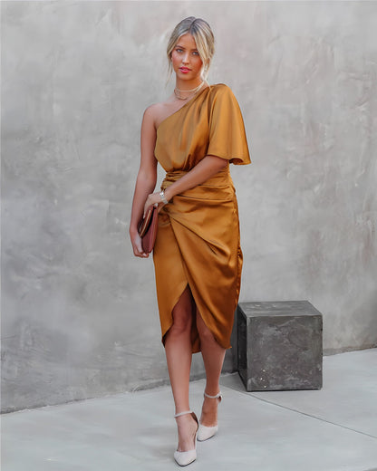Vestido midi cruzado de un solo hombro para mujer