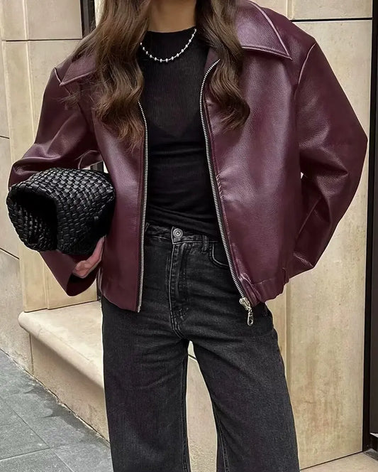 Women's Faux Leather Bomber Jacket