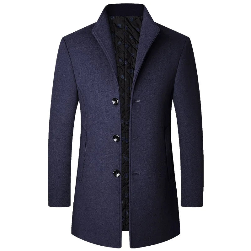 Men’s Sophisticated Long Overcoat With Buttons