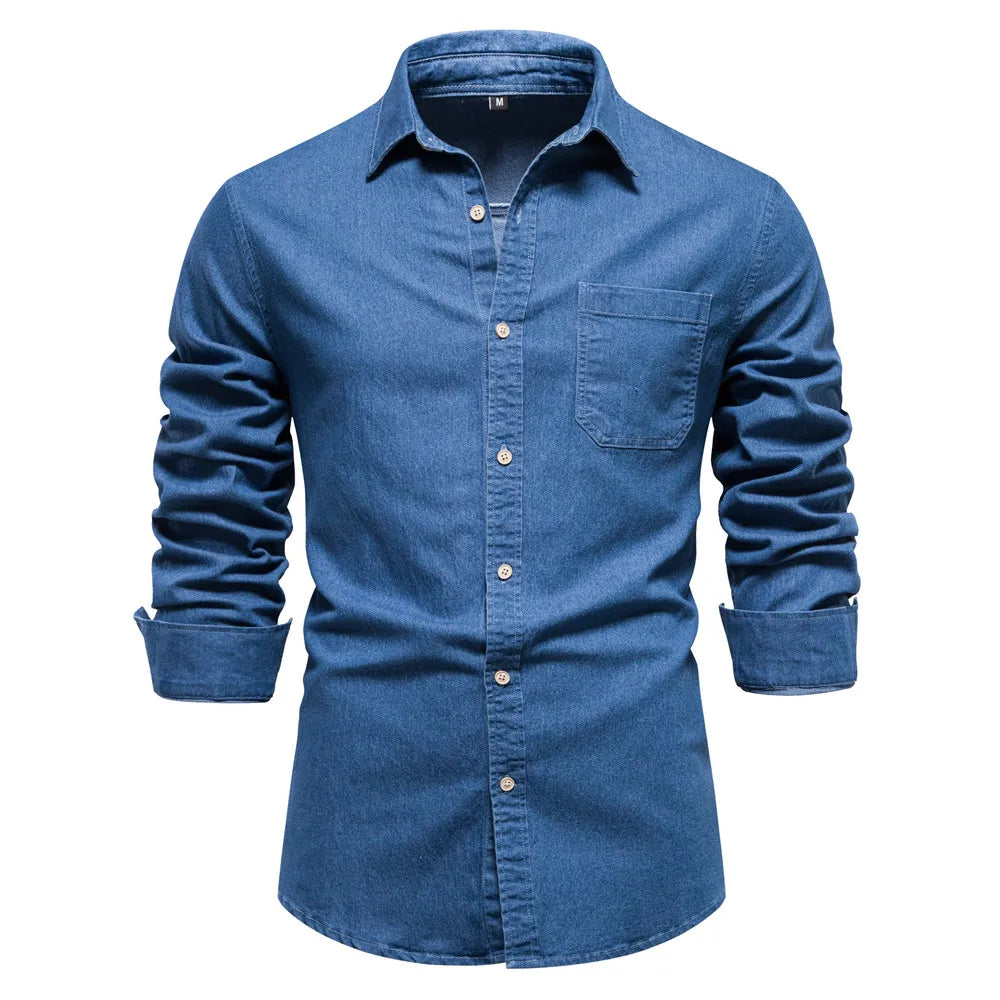 Men’s Light Blue Denim Button-Up Shirt