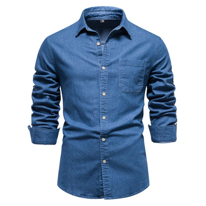 Men’s Light Blue Denim Button-Up Shirt