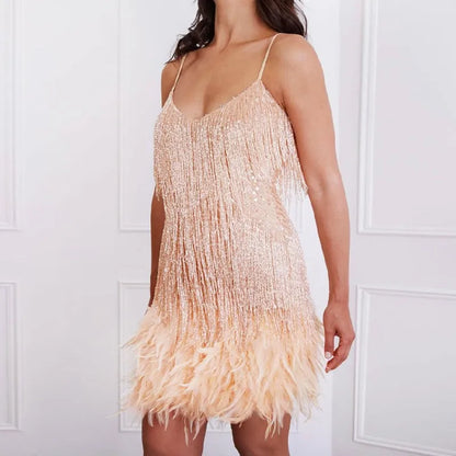 Women’s Cocktail Dress with Fringe Feathers