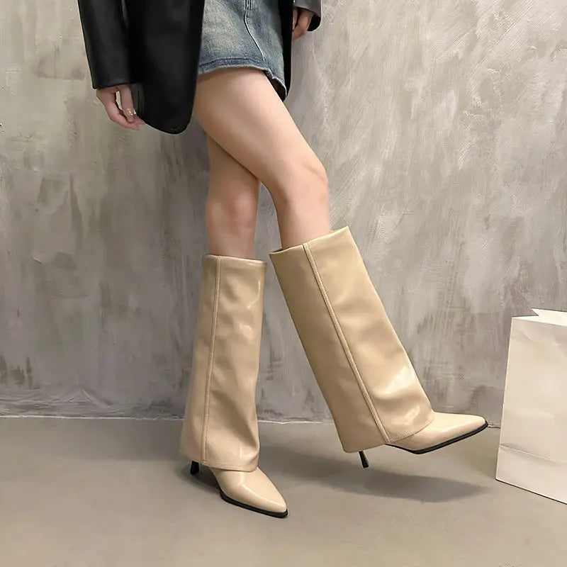 Women’ s Leather Thigh-High Boots with Buckle
