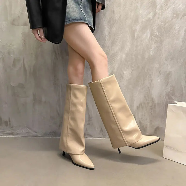Women’ s Leather Thigh-High Boots with Buckle