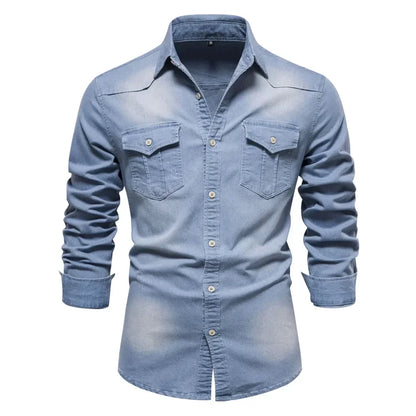 Men’s Light Blue Denim Button-Up Shirt