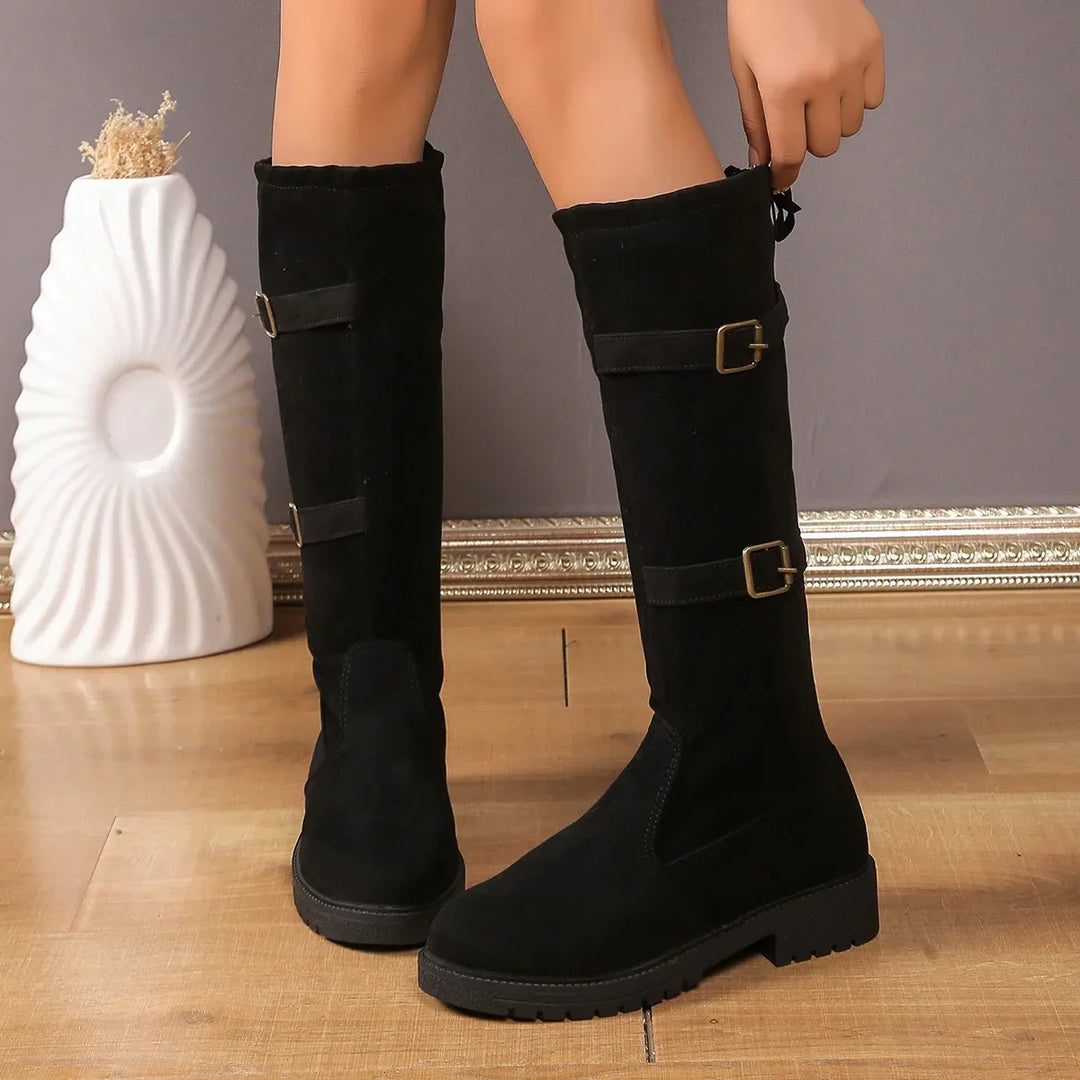 Women's Knee-High Boots with Buckle and Laces