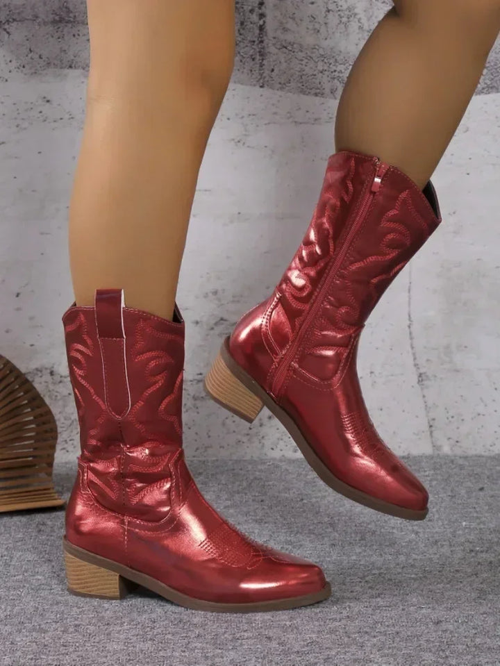 Botas de tacón alto hasta la rodilla, estilo western