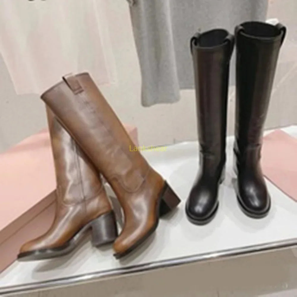 Elegant Leather Knee High Boots