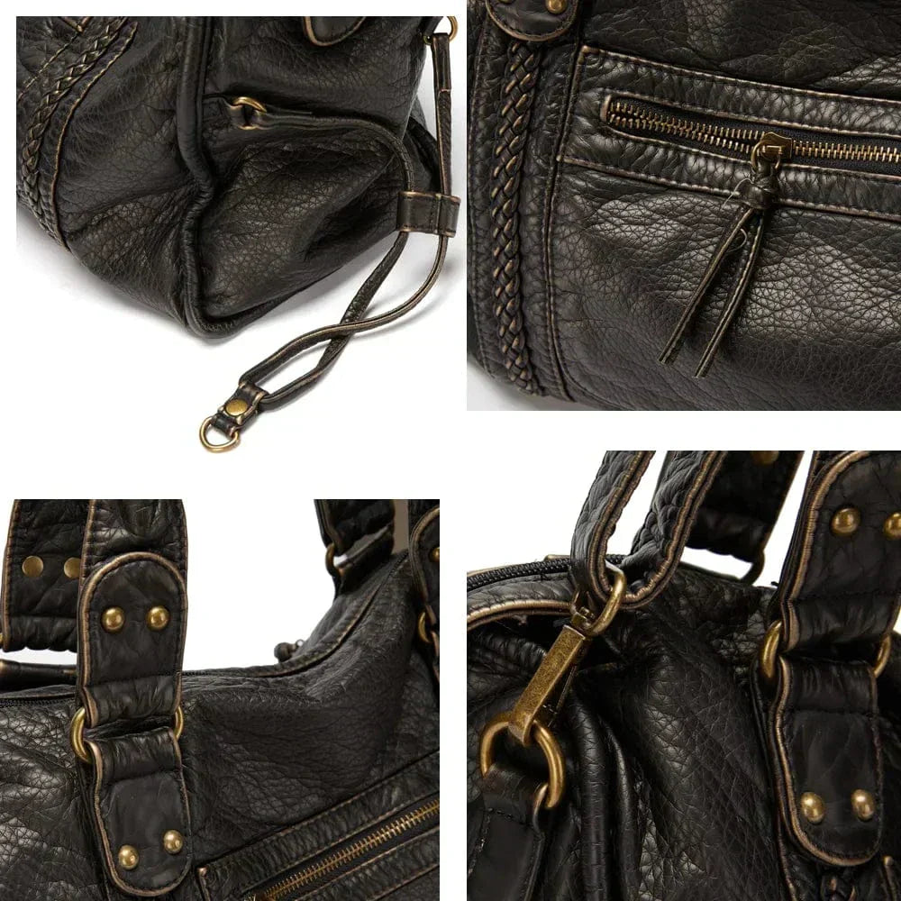 Chic Vintage Black Leather Handbag