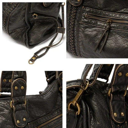 Chic Vintage Black Leather Handbag