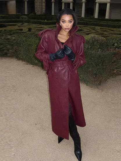 Women’s Winter Long Trench Leather Coat