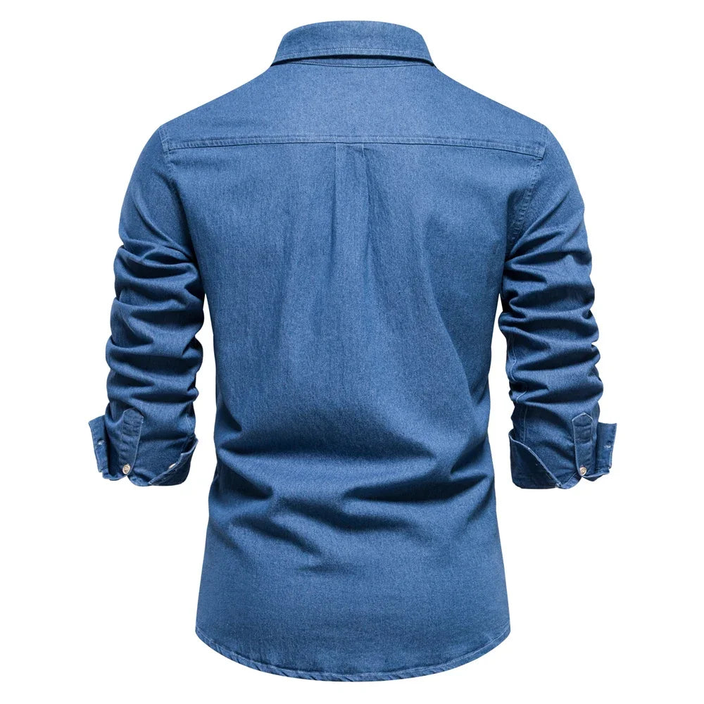 Men’s Light Blue Denim Button-Up Shirt