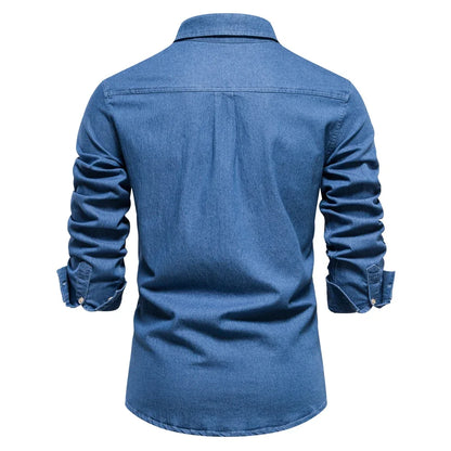 Men’s Light Blue Denim Button-Up Shirt