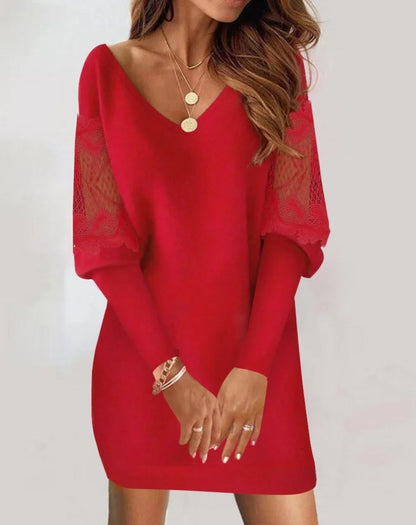 Elegant Lace-Sleeve Comfort Dress