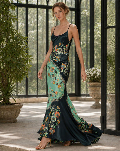 Seraphina | Elegant Floral Satin Slip Maxi Dress