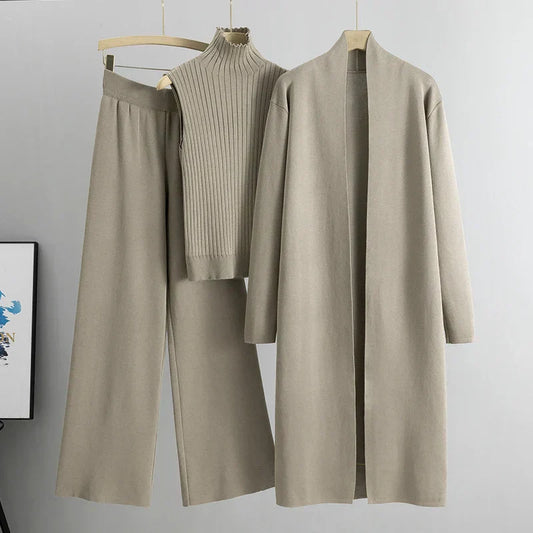 Conjunto de cárdigan y pantalón de tres piezas para mujer