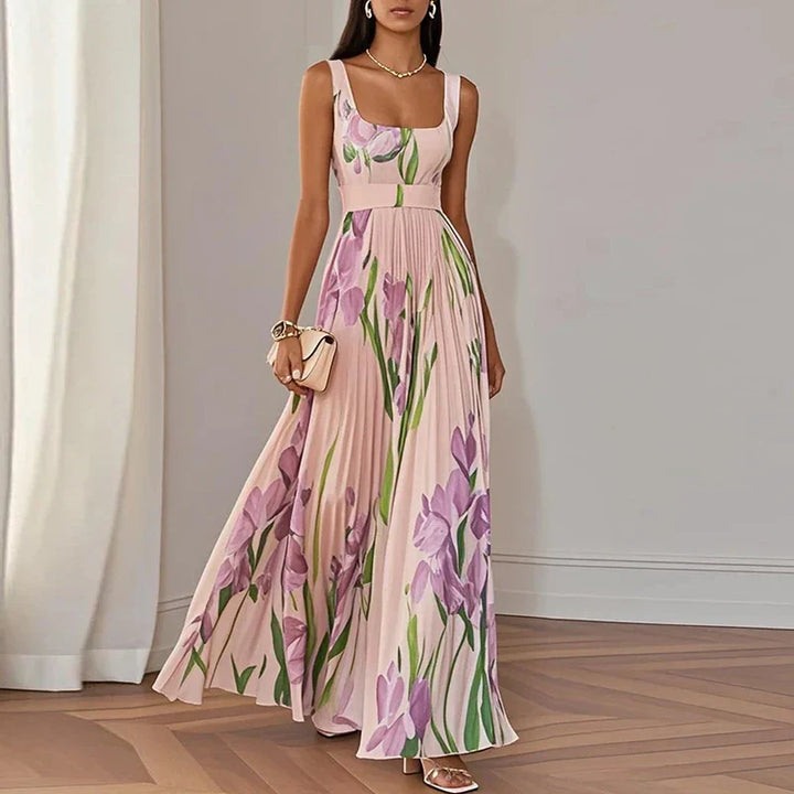 Vestido maxi floral con corte en A