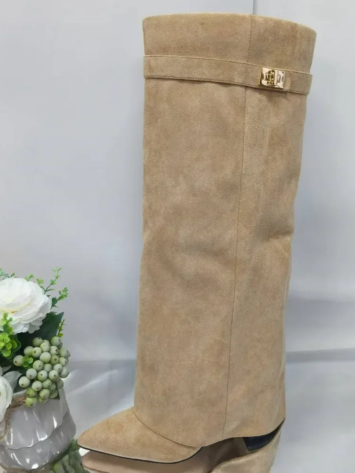 Women’s Leather Thigh-High Boots with Buckle