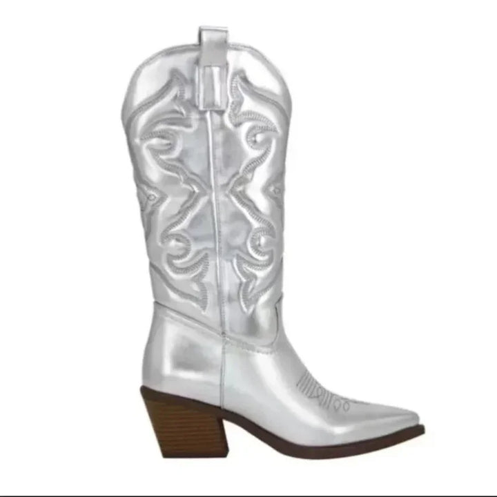 Botas de tacón alto hasta la rodilla, estilo western