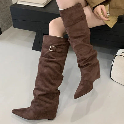 Women’s Leather Thigh-High Boots with Buckle