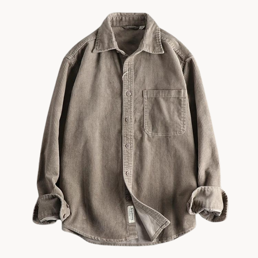 Men’s Casual Brown Corduroy Long Sleeve Shirt