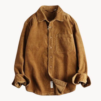 Men’s Casual Brown Corduroy Long Sleeve Shirt
