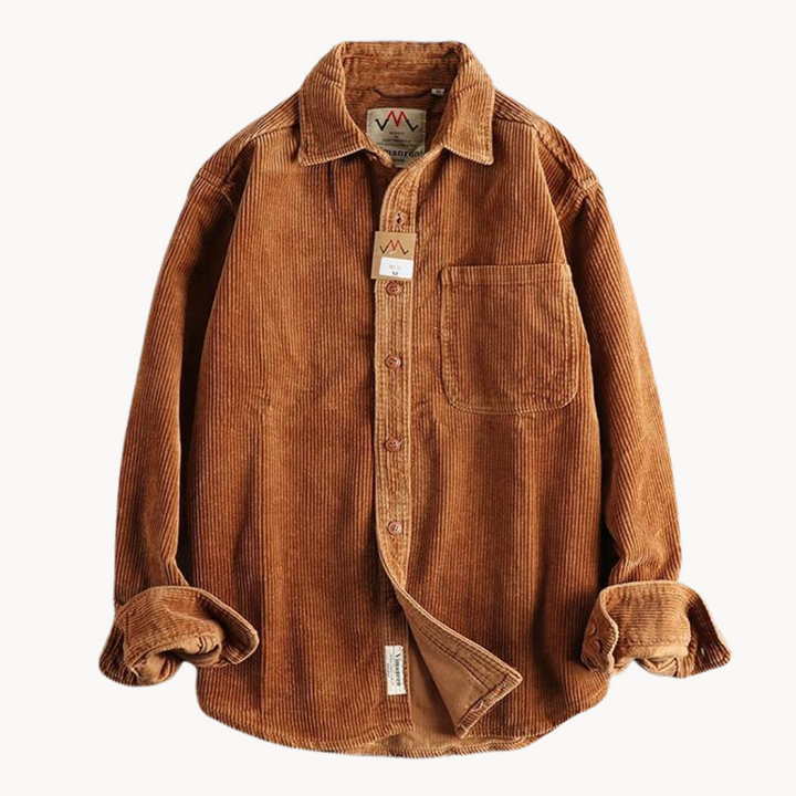 Men’s Casual Brown Corduroy Long Sleeve Shirt