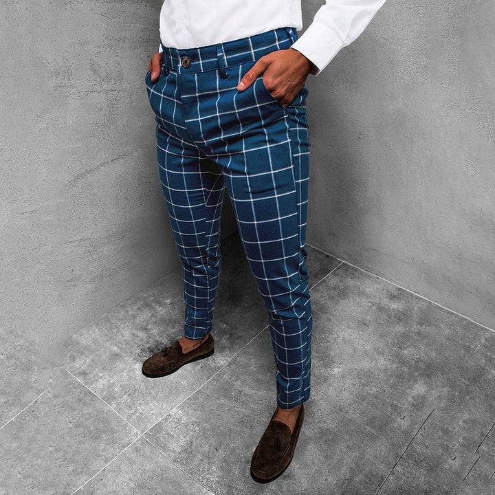 Men's Tapered Grid Pattern Trousers