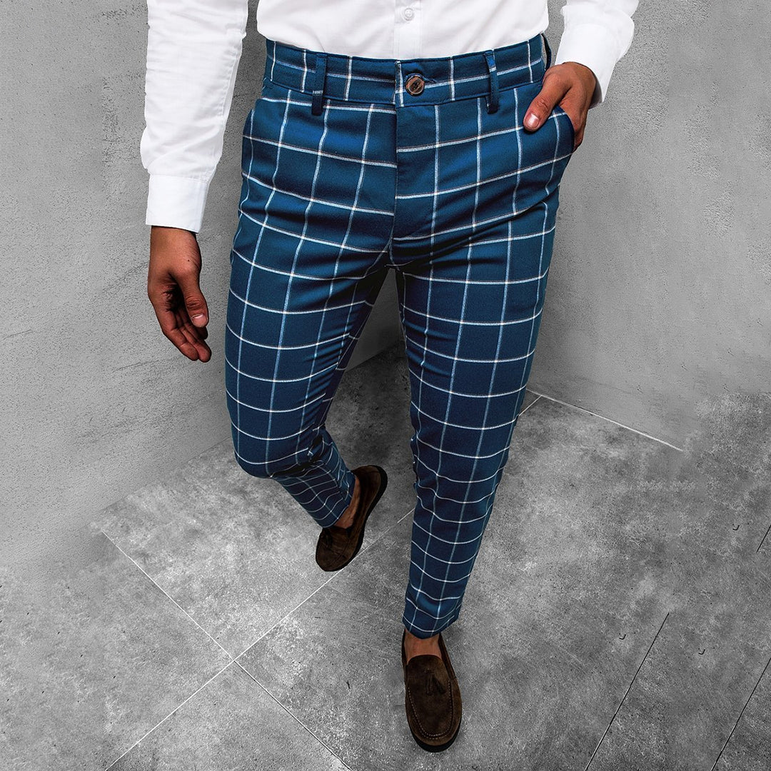 Men's Tapered Grid Pattern Trousers