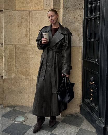 Women’s Winter Long Trench Leather Coat