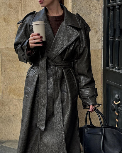 Women’s Winter Long Trench Leather Coat