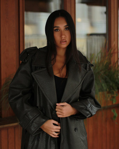 Women’s Winter Long Trench Leather Coat