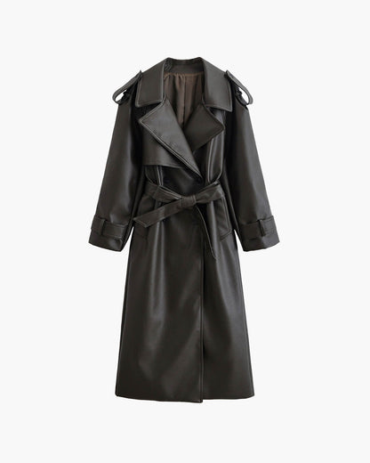 Women’s Winter Long Trench Leather Coat