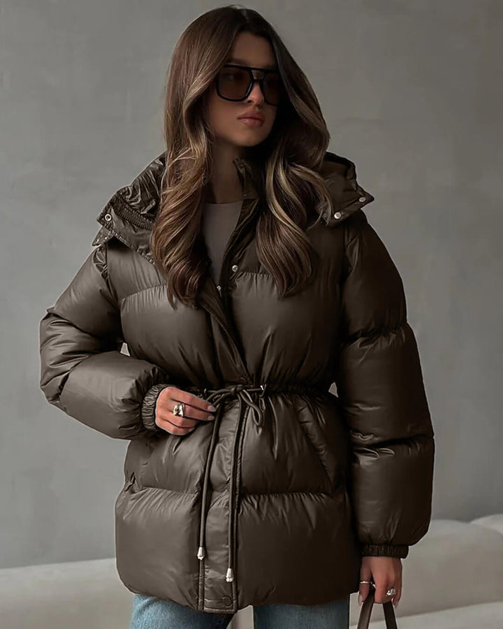 Winter Drawstring Shiny Puffer Jacket